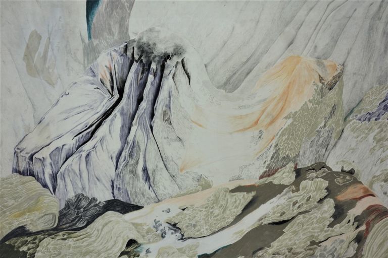 Sylvie Ringer, Mount Mara and the Underlinying Stories, particolare, mixed media on paper, 85 x 67 cm