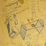 Appunti, inscrizioni e disegni al verso di un dipinto a tempere su cartone di Gillo Dorfles, 1944 (Cat. n. 2)