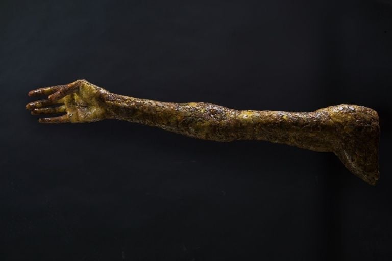 Aron Demetz, Cuciture braccio, 2007, legno e resina di pino, 80 cm