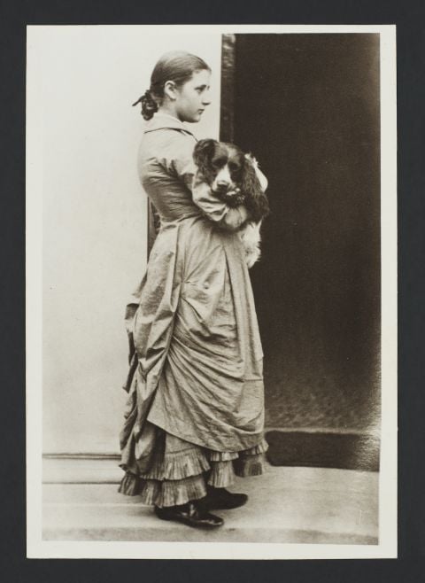 Beatrix Potter, aged 15, with her dog, Spot, by Rupert Potter, c.1880– 1. print on paper. Linder Bequest. © Victoria and Albert Museum, London, courtesy Frederick Warne & Co Ltd.