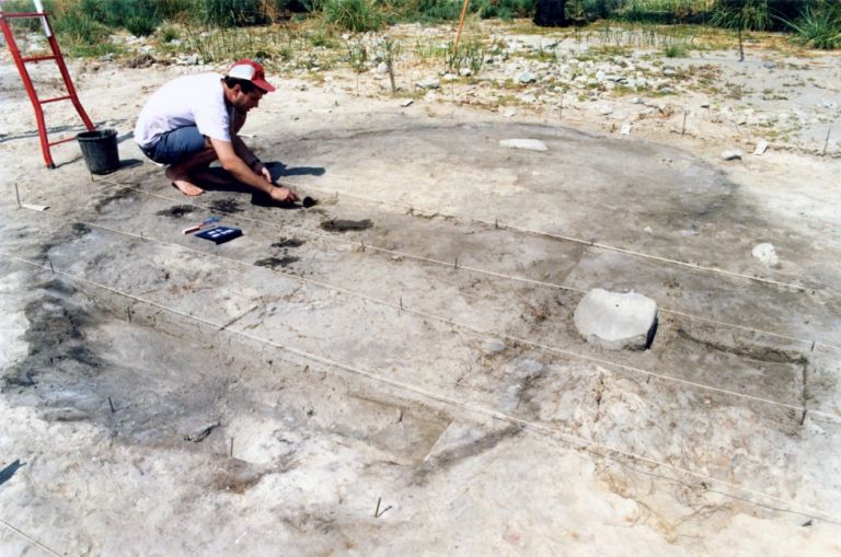 Brush hut 1 during the excavation of the upper floor, looking northwest, Credit photo Dani Nadel