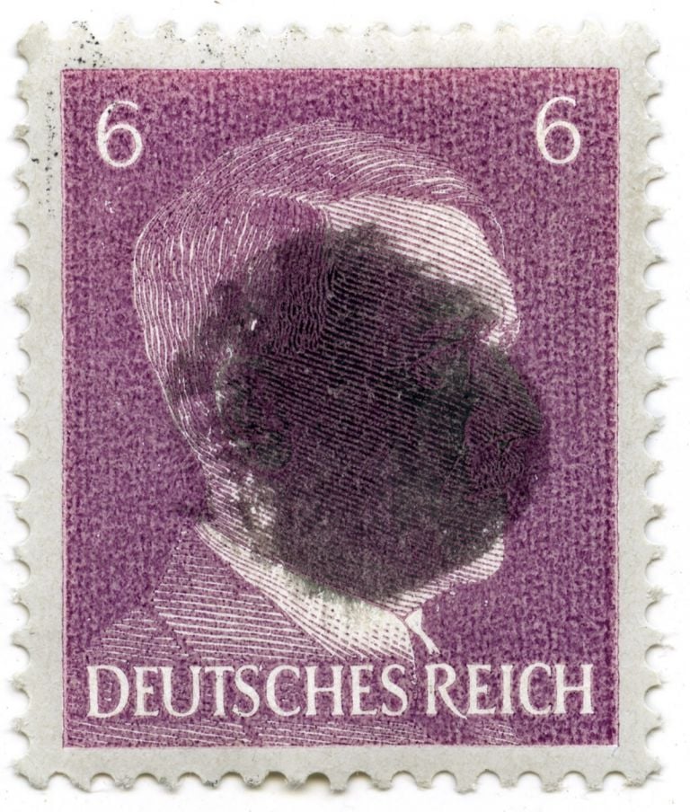 Erik Kessels & Thomas Mailaender, Europe Archive, 2021. Postal Stamp of Hitler’s Defaced with Ink
