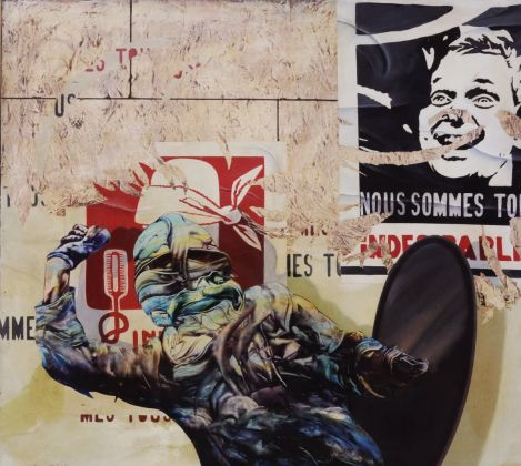 Franco Mulas, Nous sommes tous indésirables, 1969, olio su tavola, 110 x 123 cm. Proprietà dell'artista