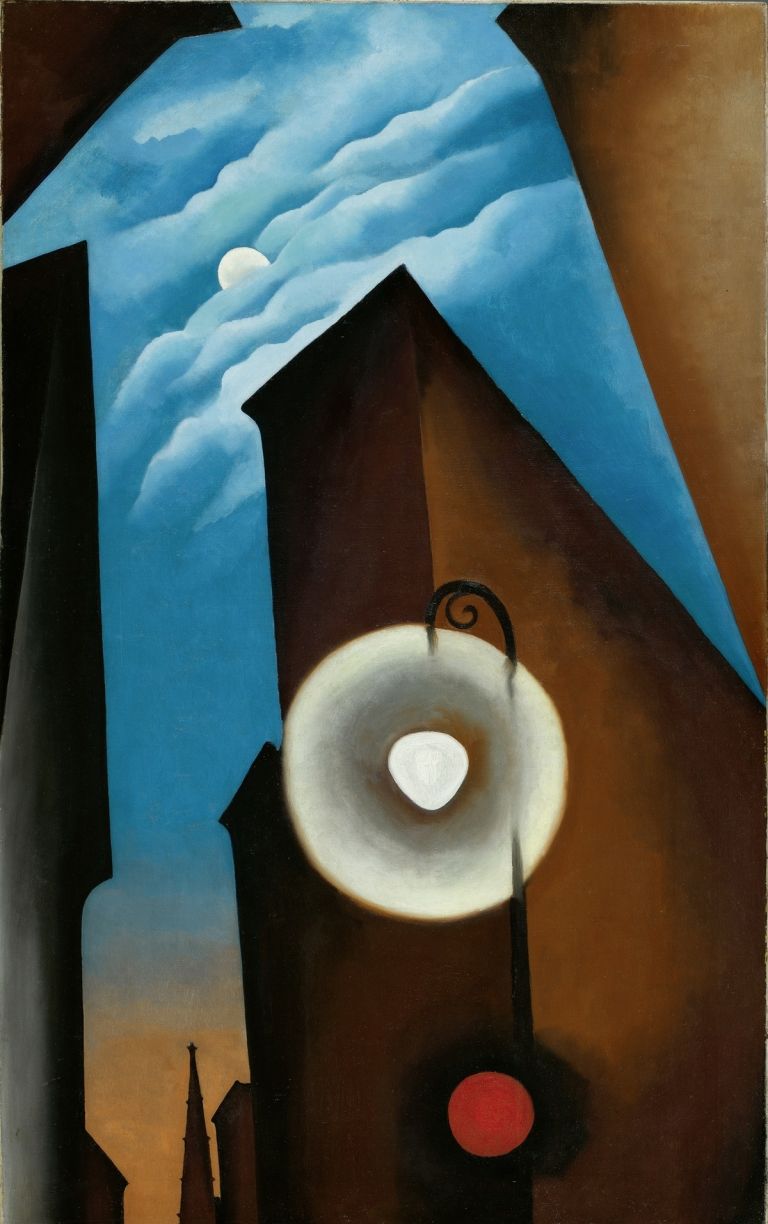 Georgia O'Keeffe, New York Street with moon, 1925, Collezione Carmen Tyssen Bornemisza, in prestito al Museo Nacional Thyssen Bornemisza, Madrid © Georgia O'Keeffe Museum 2021