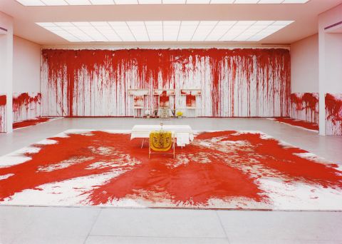 Hermann Nitsch, Schüttbild (action painting), 20th painting action, Secession Vienna 1987. Oil on canvas, 200 x 300 cm. Photo by Liesl Biber. Courtesy of the Nitsch Foundation. ©Atelier Hermann Nitsch.