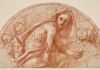 Jacopo Pontormo, Studio preparatorio per la lunetta con Santa Cecilia, 1516-19, sanguigna (pietra rossa) e lumeggiature a gesso su carta vergata avorio. Courtesy Istituto Centrale per la Grafica, Roma