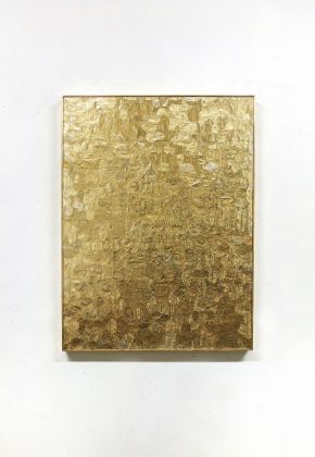 Maurizio Donzelli, O, 2021, Collage and resin on board, 122×92 cm. Courtesy Galleria Massimo Minini
