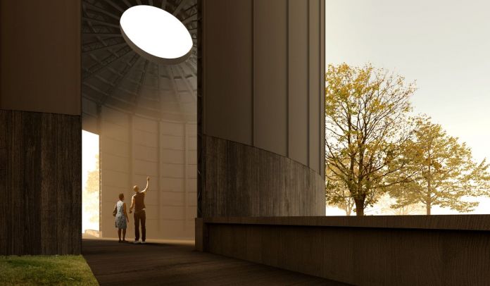 Serpentine Pavilion 2022, Black Chapel, designed by Theaster Gates. Design render, interior view. © 2022 Theaster Gates Studio