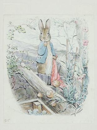 The Tale of Benjamin Bunny, Peter with handkerchief by Beatrix Potter, 1904. Watercolour and pencil on paper. © National Trust Images