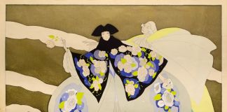 Umberto Brunelleschi, Il corteggiamento, 1925 ca., incisione colorata au pouchoir, cm 31,7x42. Courtesy Galleria del Laocoonte, Roma-Londra