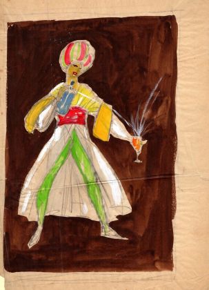 Umberto Brunelleschi, Orientale che schizza soda in un bicchiere, 1925, tempera e matita su carta, cm 43,5x36. Courtesy Galleria del Laocoonte, Roma-Londra