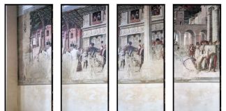 Vincenzo Castella, Andrea Mantegna. Martirio e trasporto di San Cristoforo, 1448 57, Cappella Ovetari, Chiesa degli Eremitani, Padova