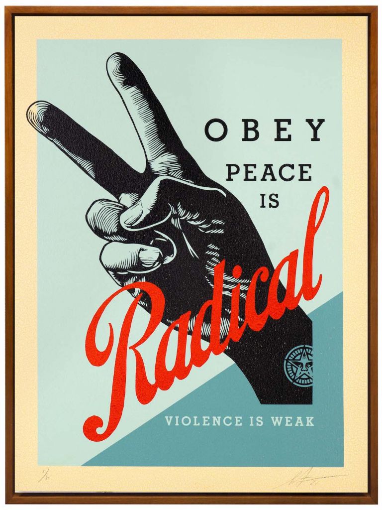 WK, Shepard Fairey, Radical Peace (Blue), 2021, Ed. 1-6, Silkscreen on Wood Panel,18x24 in. (45,7 x 61 cm), credits Wunderkammern_Shepard Fairey