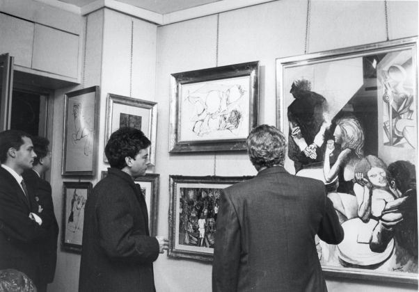 1987 Retrospettiva Renato Guttuso alla Galleria F.Russo Salvatore Russo illustra le opere all’Onorevole Claudio Martelli