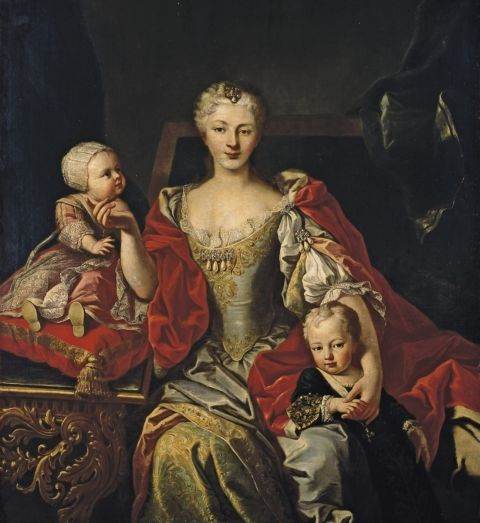 Polissena Cristina d'Assia with her children Victor Amadeus III and Eleonora of Savoy, Martin van Meytens 
