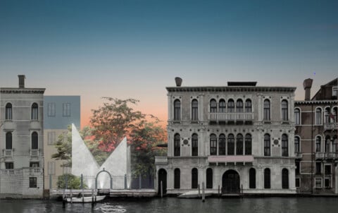 Stefano Boeri Architetti Hanji lighthouse, view from Canal Grande 2022 Digital collage Courtesy Stefano Boeri Architetti