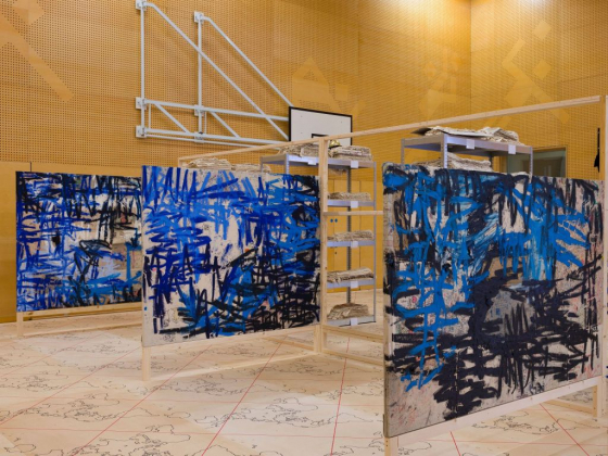 Installation view Frequencies by Oscar Murillo at Cardinal Pole Catholic School, London. Commissioned and produced by Artangel in collaboration with Frequencies Institute, Ph Tim Bowditch. Courtesy the artist and Frequencies Institute.jpg