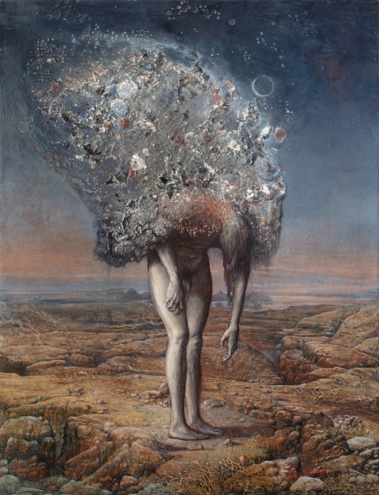 Agostino Arrivabene, L’inaudibile (studio per L’inaudibile II), 2020, encausto su tavola, cm 50 x 38. Collezione privata