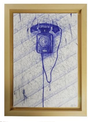 Antonio Riello, Call Me, 2021, blu BIC ballpoint pen on paper, 160x110 cm (framed)