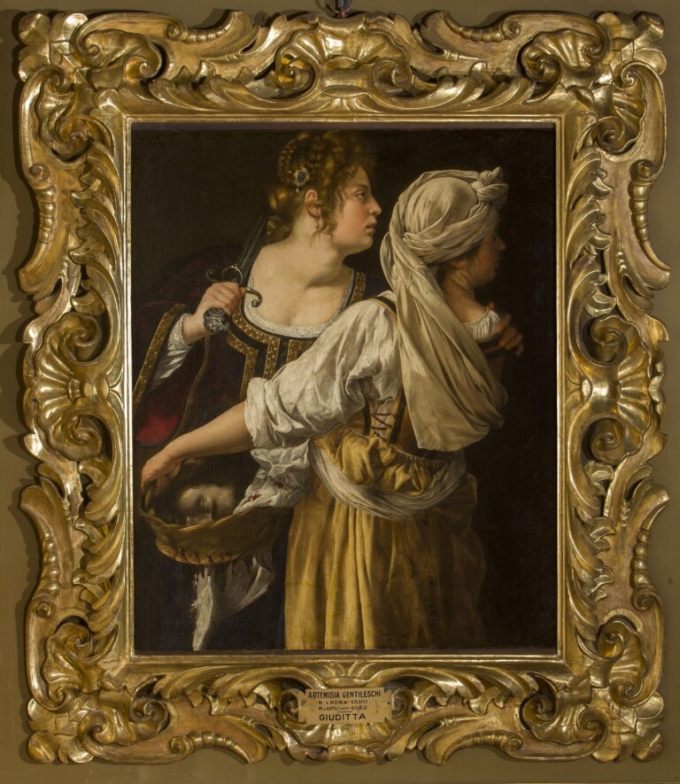 Artemisia Gentileschi, Giuditta e la fantesca con la testa di Oloferne, 1615 ca., olio su tela, cm 114x93,5. Firenze, Gallerie degli Uffizi, Palazzo Pitti, Galleria Palatina