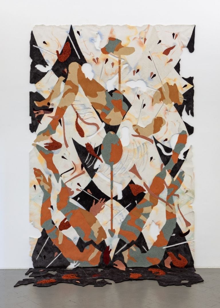Bea Bonafini, Il Trionfo, 2018, Pastel on mixed carpet inlay, 480 x 265 cm. Photo Daniele Molajoli. Courtesy l'artista & Eduardo Secci, Firenze