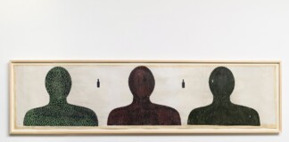 Cesare Tacchi, La Metafisica, 1996, tecnica mista su carta, cm 53x221