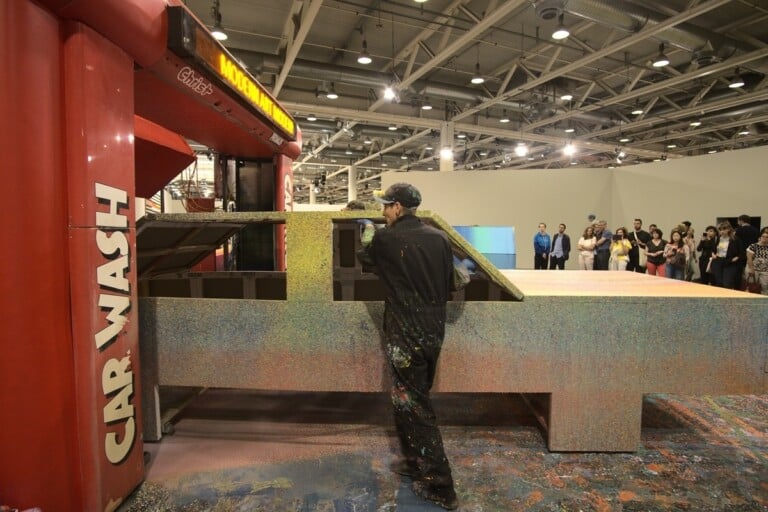 Daniel Knorr, Laundry Limo, 2019, Automative Machine Painting, performance at Art Basel Unlimited. Courtesy Galleria Fonti Napoli. Photo © Bernd Borchardt