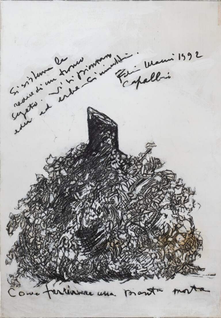 Fabio Mauri, [Come far rivivere una pianta morta], 1992, tecnica mista su carta, cm 99x68, courtesy Viasaterna, Hauser and Wirth and Studio Fabio Mauri