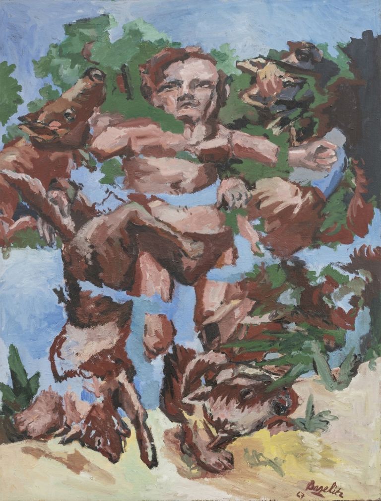 Georg Baselitz, B für Larry, 1967, olio su tela, 250x190 cm. Collezione privata © Georg Baselitz 2021. Photo Jon Etter