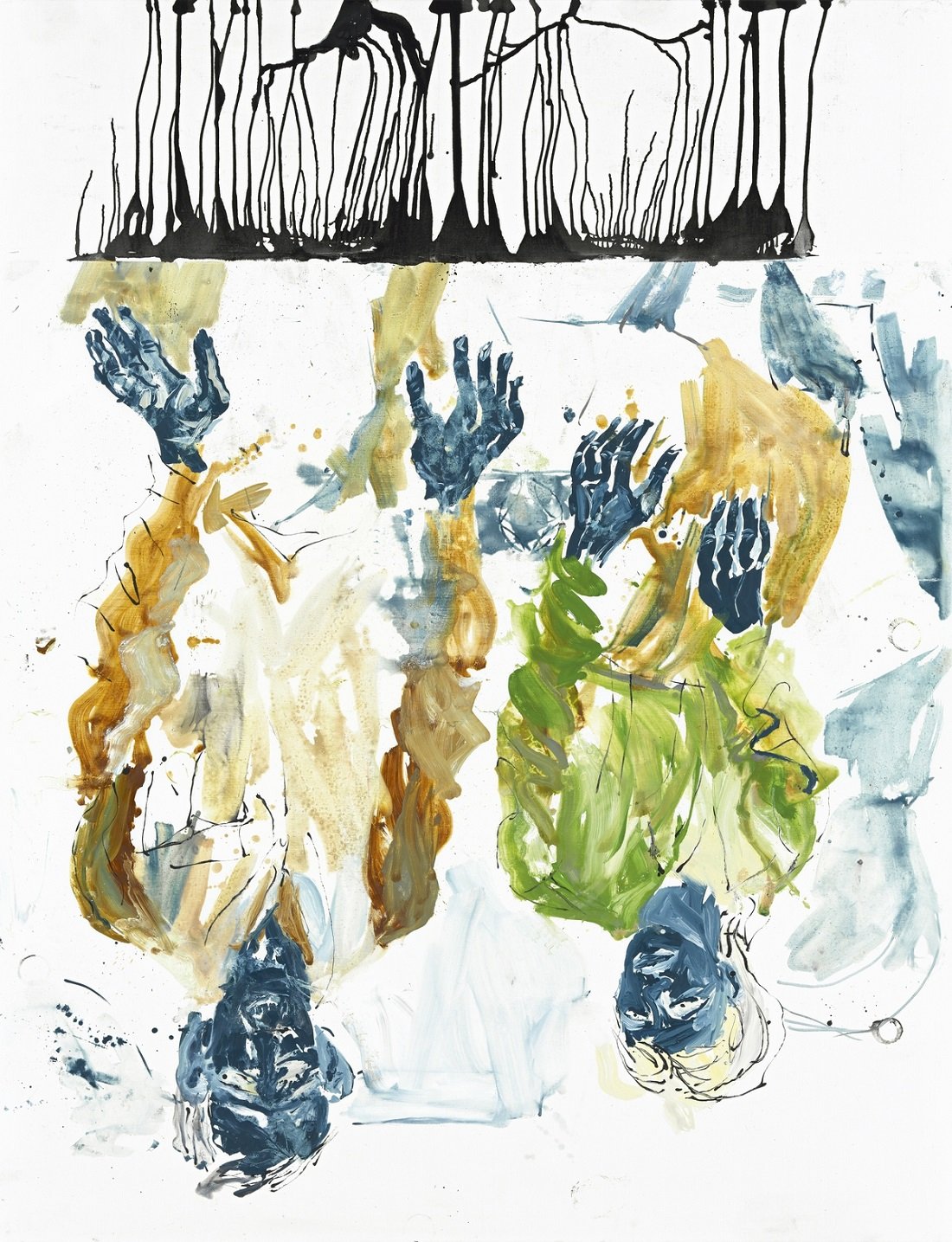 Georg Baselitz, In der Tasse gelesen, das heitere Gelb, 2010, olio su tela, 270x207 cm. Collezione privata, Hong Kong © Georg Baselitz 2021. Photo Jochen Littkemann, Berlino