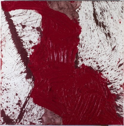 Hermann Nitsch, Senza titolo, 2012, tecnica mista su tela, 100 x 100 cm. Courtesy Galleria Gaburro, Verona-Milano