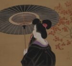 Kaburagi Kiyokata, Una geisha con parasole, 1920-39, dipinto a inchiostro e colori su seta, 45,7 x 50,9 cm