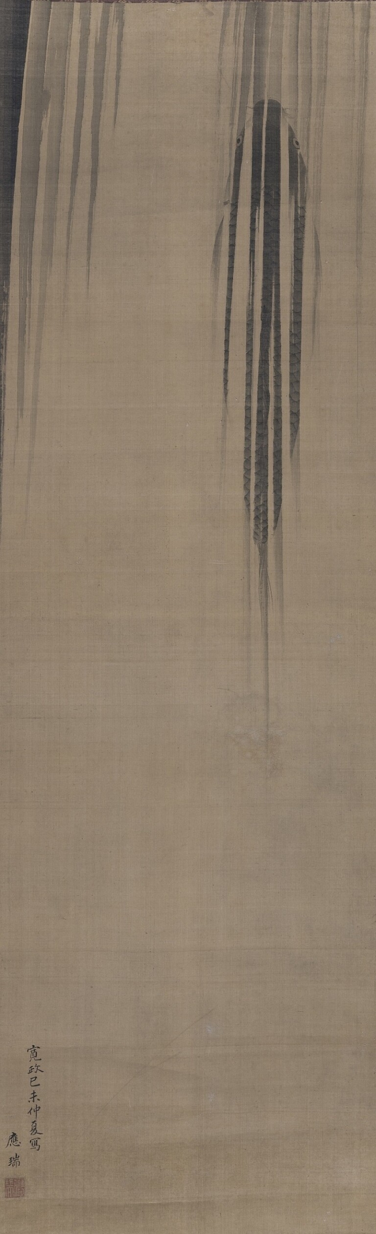 Maruyama Ōzui, Carpa che risale una cascata, V 1799, dipinto a inchiostro su seta, 103,1 x 31,8 cm