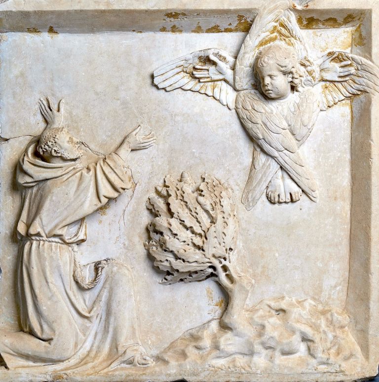 Nicola Pisano, San Francesco riceve le stimmate, marmo, inizi ottavo decennio del sec. XIII. Pistoia, Museo Civico