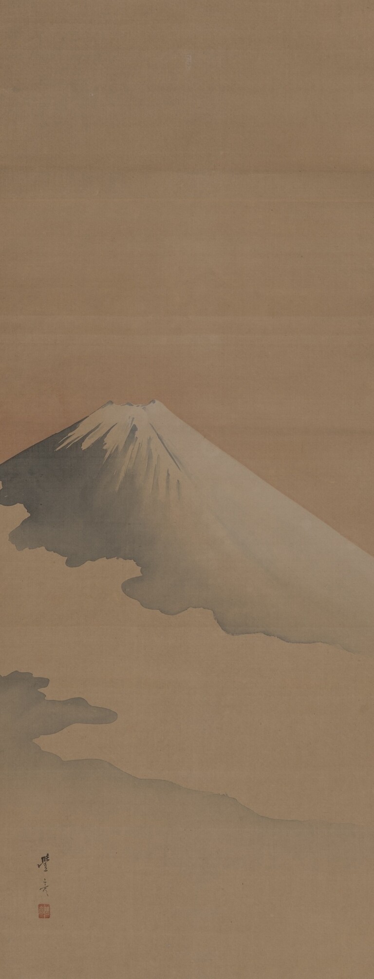 Okamoto Toyohiko, Una veduta della vetta del monte Fuji, 1840-49, dipinto a inchiostro e colori su seta, 107,6 x 41,4 cm