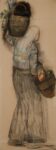 Pietro Gaudenzi, Donna con due canestri, 1938, carboncino e pastelli su carta, 200x80 cm. Courtesy Galleria del Laocoonte, Roma-Londra