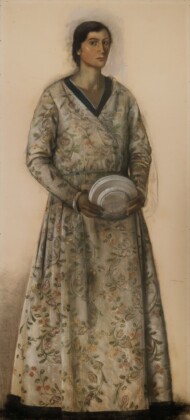 Pietro Gaudenzi, Donna con piatti, 1938, carboncino e pastelli su carta, 200x90 cm. Courtesy Galleria del Laocoonte, Roma -Londra