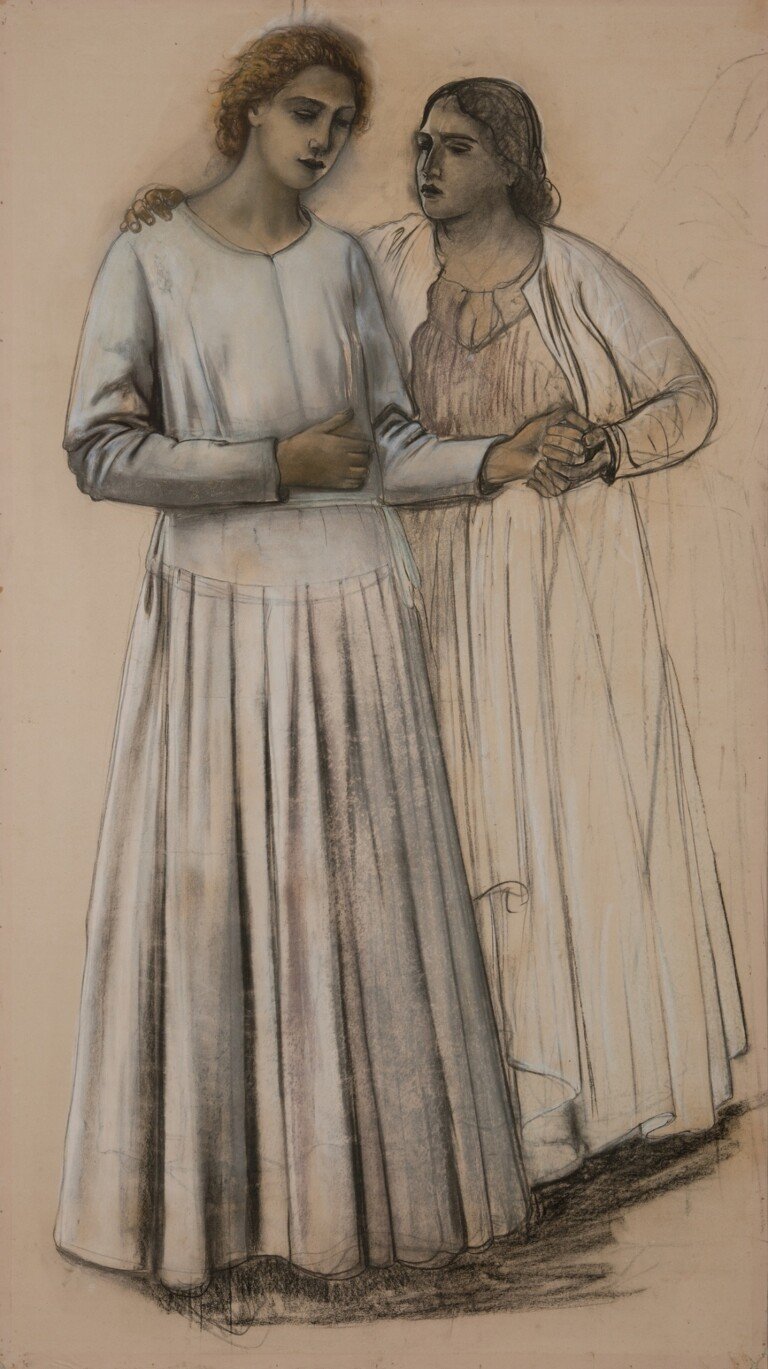 Pietro Gaudenzi, Visitazione, 1938, carboncino e pastelli su carta, 180x100,5 cm. Courtesy Galleria del Laocoonte, Roma- Londra