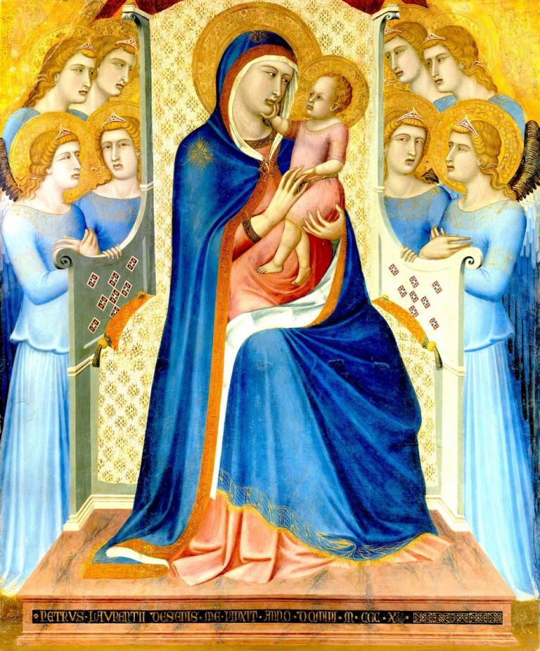Pietro Lorenzetti, Madonna in trono col Bambino e otto angeli, tempera su tavola, 1340. Firenze, Gallerie degli Uffizi, Galleria delle Statue e delle Pitture
