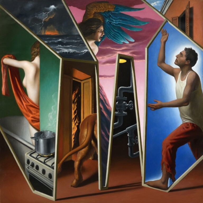 Stefano Di Stasio, Le strade di Edipo, 2020, olio su tela, 200x200 cm. Courtesy l'artista & Galleria Alessandro Bagnai