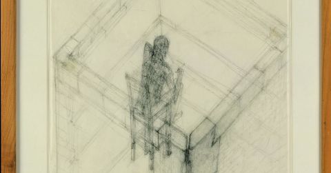 Walter Pichler, Haus in einer Schlucht, 1991. Schizzo a matita su carta, 51 x 29.5 cm. Collezione Fondazione MUSEION. Museo d’arte moderna e contemporanea Bolzano. Foto Augustin Ochsenreiter