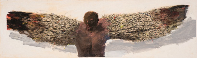 Gianfranco Goberti, Icaro dalle ali bruciate, 2000, acrilico su carta su tavola, cm. 55x180