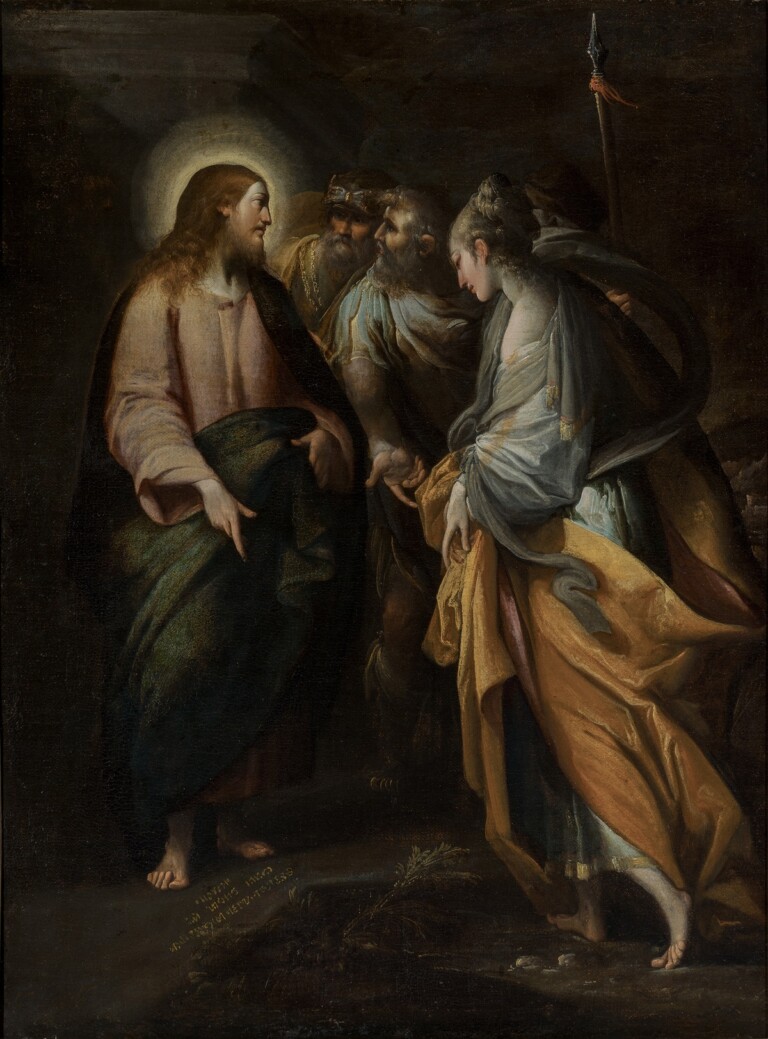 Giovanni Andrea Donducci detto il Mastelletta (Bologna 1575-1655) Cristo e l’adultera olio su tela, cm 95 x 70 – 113 x 88 (con cornice)