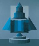 Lucio Saffaro, La piramide e il tempio (opus CCLXII), 1984, olio su tela. Fondazione Saffaro, Bologna
