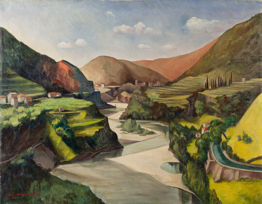 Maria Quilici Buzzacchi, Grande Val Brembana, 1935, 70x90 cm, olio su tela. Courtesy Archivio Mimì Quilici Buzzacchi, Roma