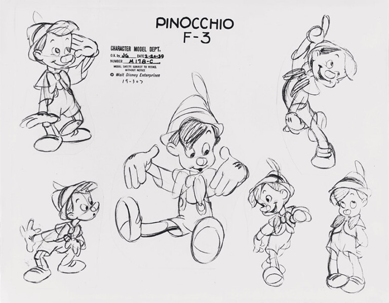 Pinocchio, 1940 Disney Studio Artist Studio di personaggio Stampa su carta © Disney