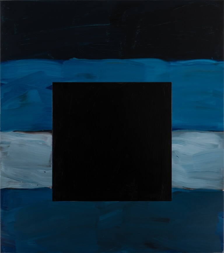 Sean Scully, Black Square Night, 2020, olio su alluminio, 215,9x190,5 cm. Collezione privata