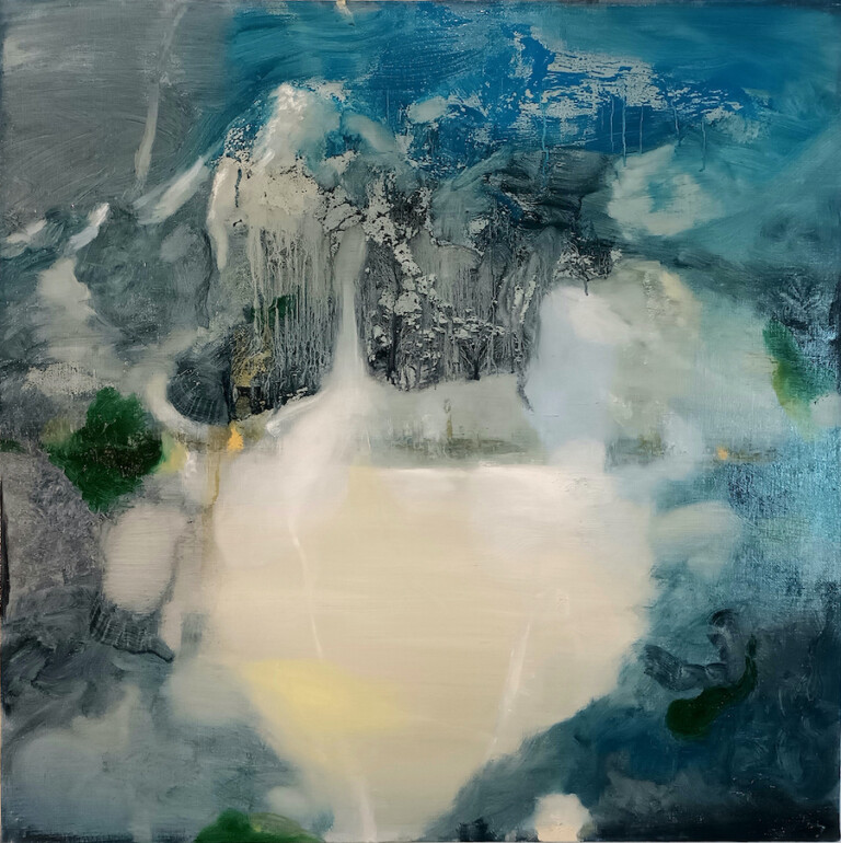 Angelo Bellobono, Paesaggio nuovo, olio su tela, 100x100cm, 2021