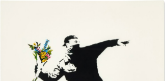 Banksy, Love is in the Air (2006). Couresty of Sotheby's