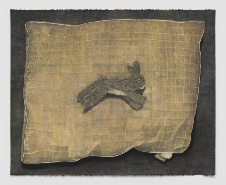 Christopher Culver, Bunny on Pillow, charcoal and pastel on paper, 56.52 x 71.72 cm. Photo Charles Benton. Courtesy of the artist & Chapter NY, New York